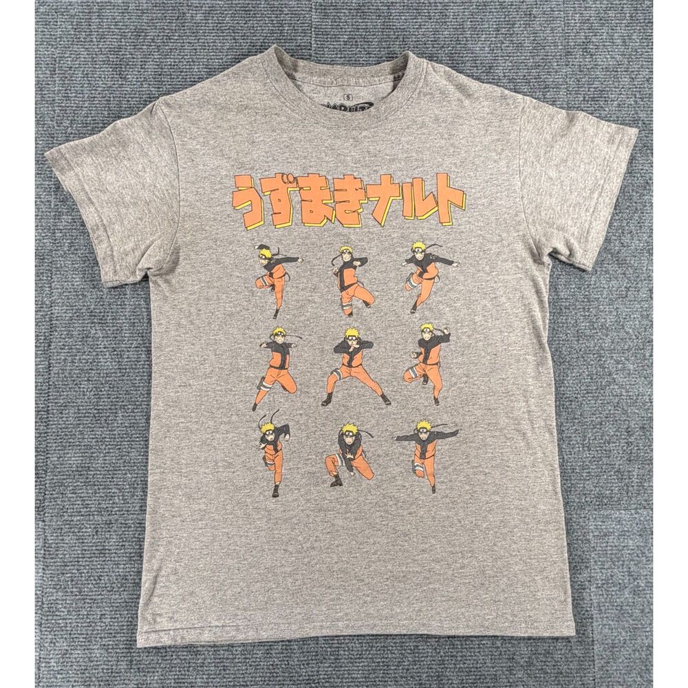 Naruto Shippuden Graphic T Shirt Mens Small Gray Uzumaki Ninja Grid Poses Tee